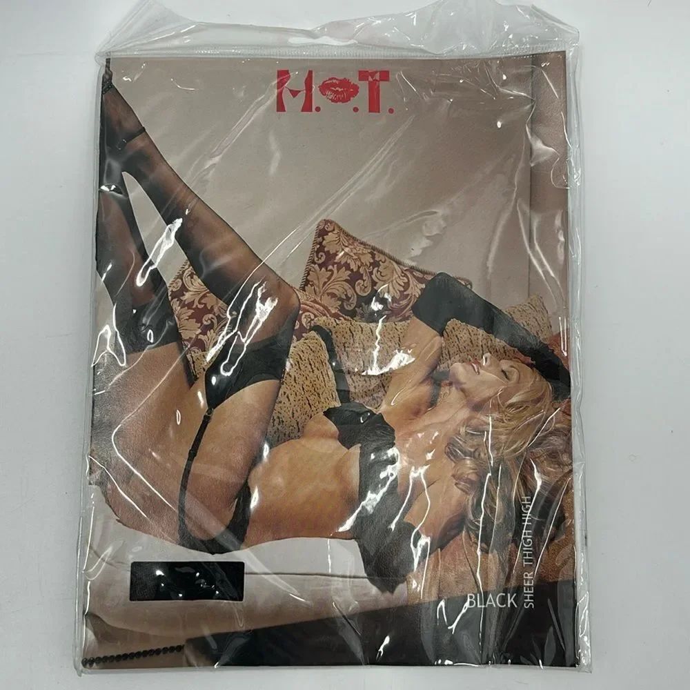 Shirley of Hollywood Black Sheer Thigh Highs New Sealed